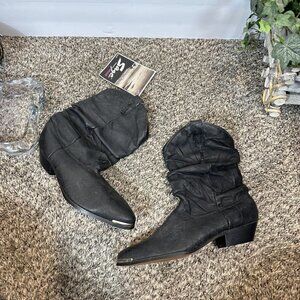 Vtg Sage Abilene Womens Slouch Cowboy Western Leather Boots Size 6.5 W Black New